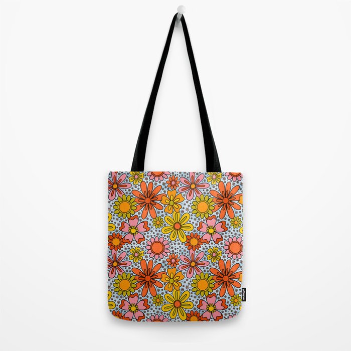 Groovy Flowers in Blue Tote Bag Gallery Image 2