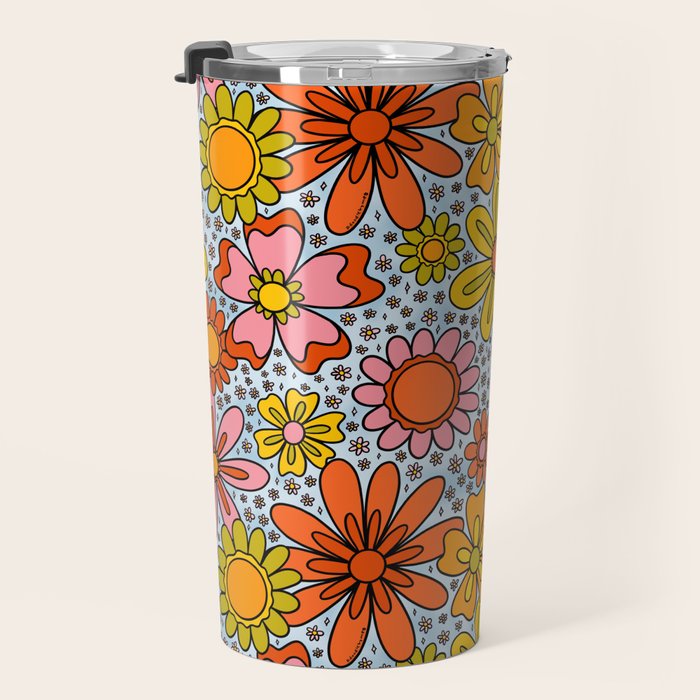 Groovy Flowers in Blue Travel Mug Gallery Image 3