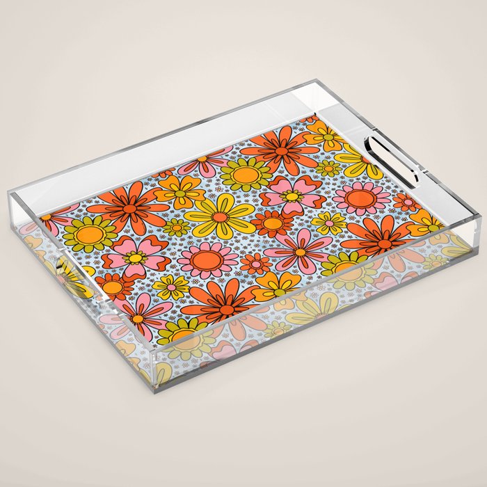 Groovy Flowers in Blue Acrylic Tray Gallery Image 1