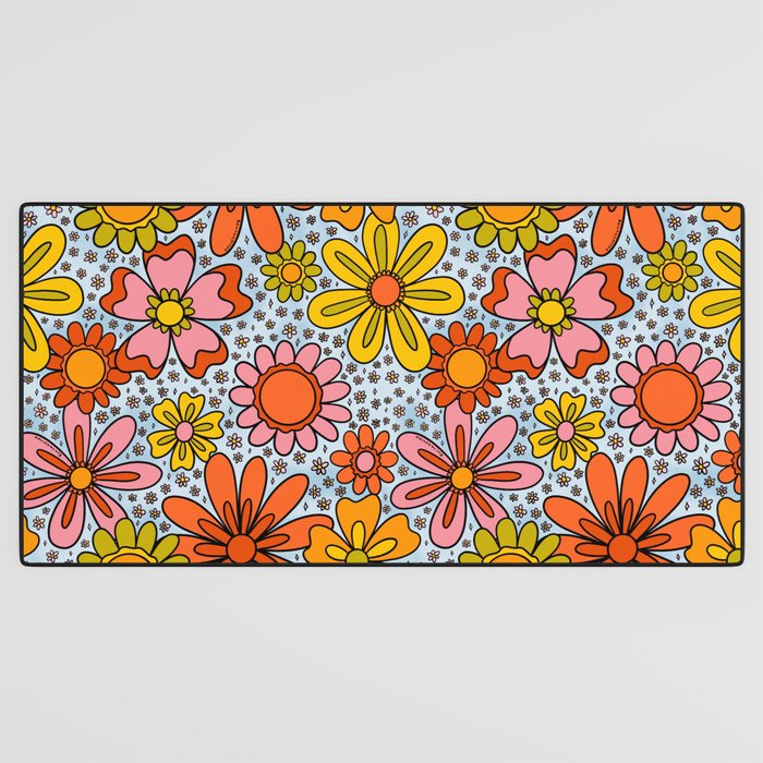Groovy Flowers in Blue Desk Mat Gallery Image 3