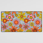 Groovy Flowers in Blue Desk Mat Gallery Image 3