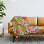 Groovy Flowers in Blue Throw Blanket Gallery Image 1