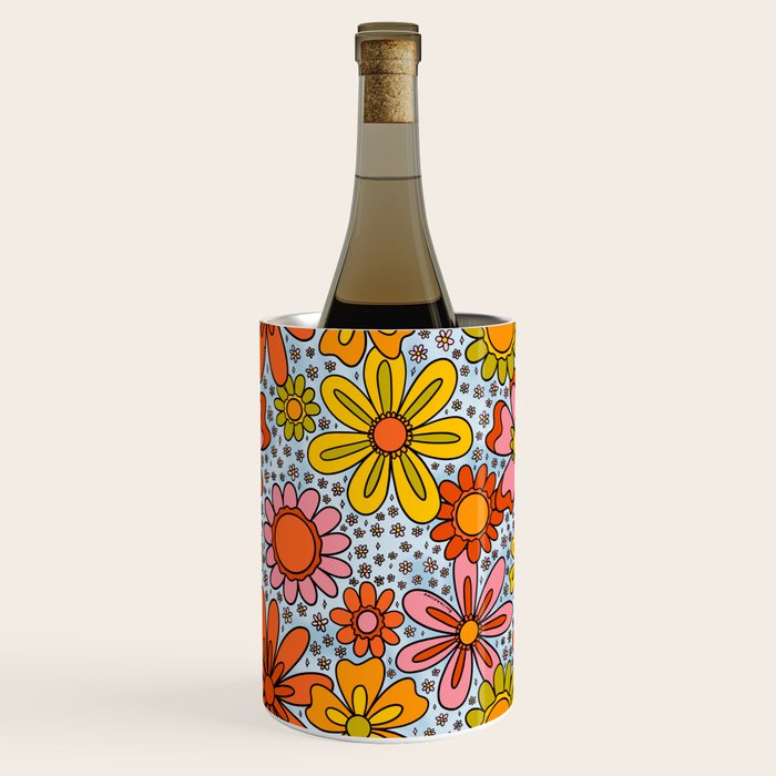 Groovy Flowers in Blue Wine Chiller Gallery Image 1