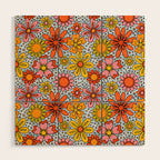 Groovy Flowers in Blue Wood Wall Art Gallery Image 1