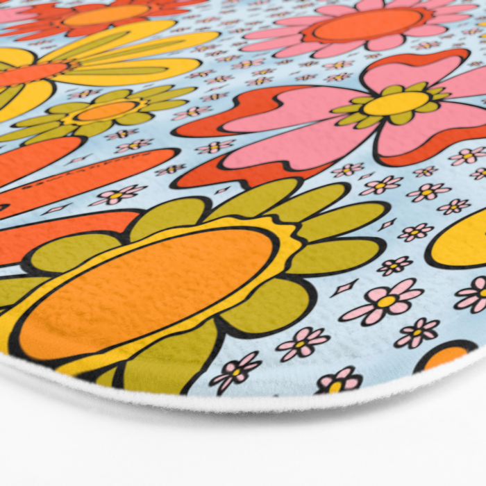 Groovy Flowers in Blue Bath Mat Gallery Image 3