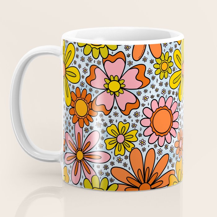 Groovy Flowers in Blue Coffee Mug Gallery Image 3