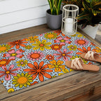 Groovy Flowers in Blue Outdoor Rug Gallery Image 2