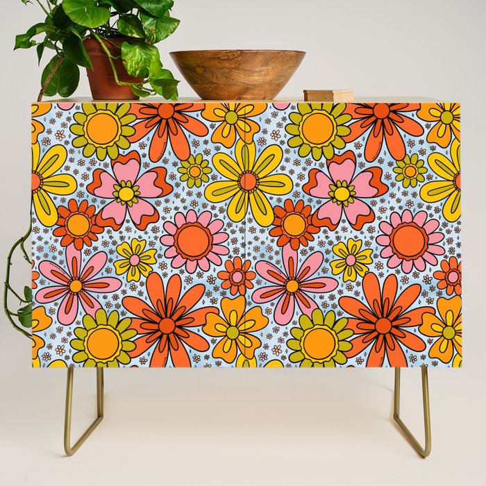 Groovy Flowers in Blue Credenza Gallery Image 1