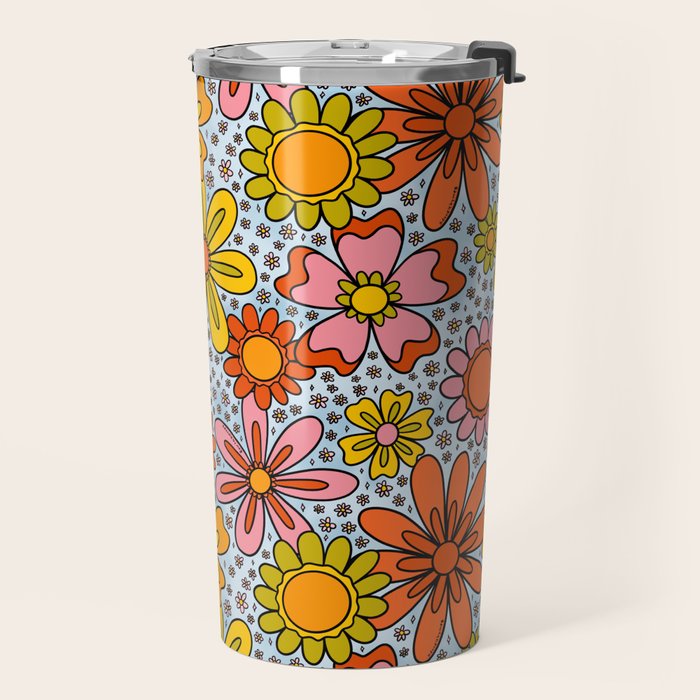 Groovy Flowers in Blue Travel Mug Gallery Image 2
