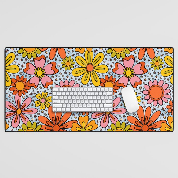 Groovy Flowers in Blue Desk Mat Gallery Image 1