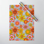 Groovy Flowers in Blue Wrapping Paper Gallery Image 1