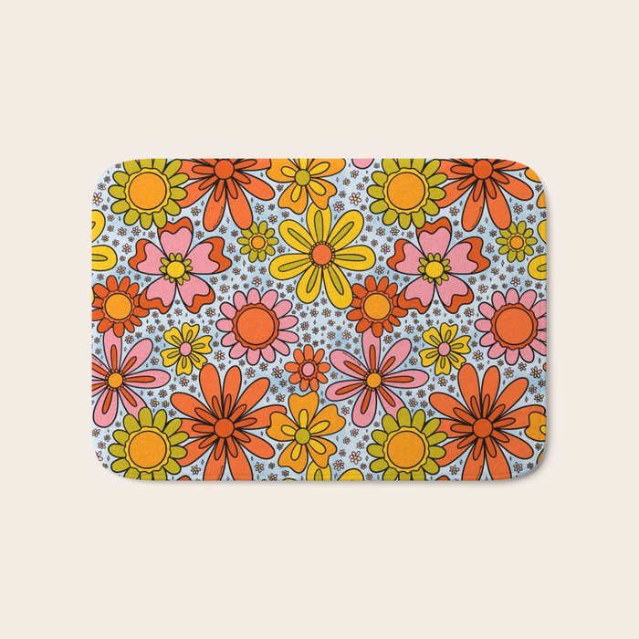 Groovy Flowers in Blue Bath Mat Gallery Image 1