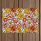 Groovy Flowers in Blue Outdoor Rug Gallery Image 1