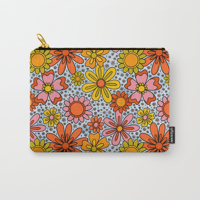 Groovy Flowers in Blue Carry All Pouch Gallery Image 1