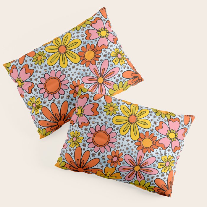 Groovy Flowers in Blue Pillow Sham Gallery Image 3