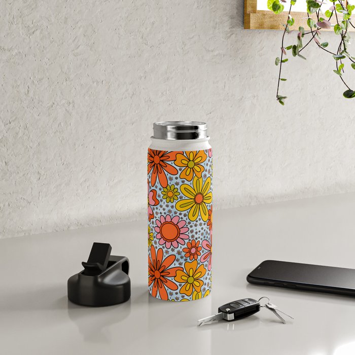 Groovy Flowers in Blue Water Bottle Gallery Image 4
