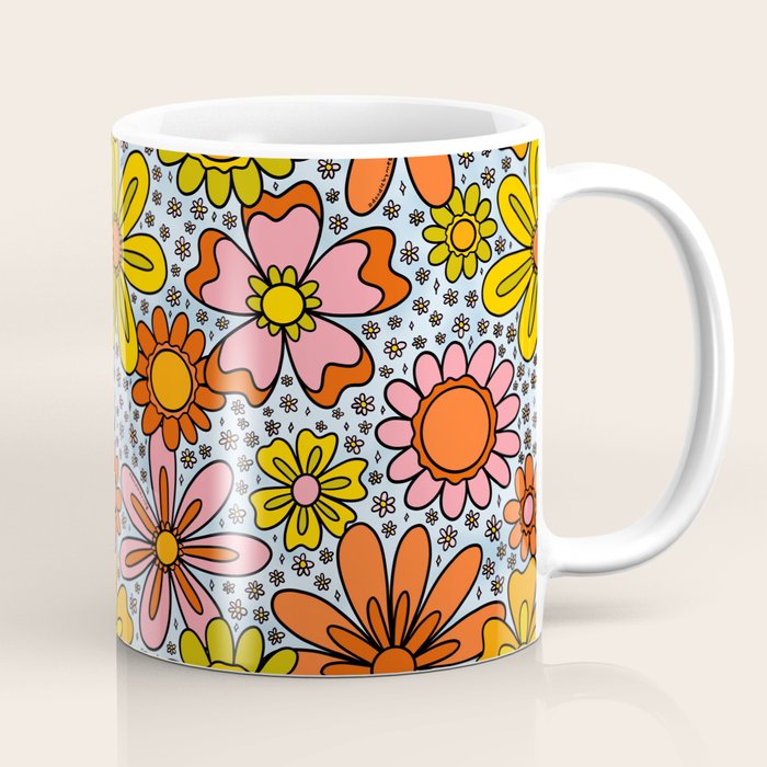 Groovy Flowers in Blue Coffee Mug Gallery Image 1