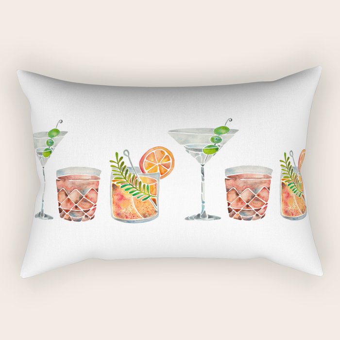 Classic Cocktails  - 1960s Watercolor Lineup Rectangular Pillow Gallery Image 1