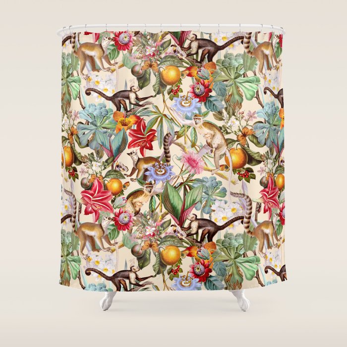 Animal and Floral Pattern Shower Curtain Gallery Image 1