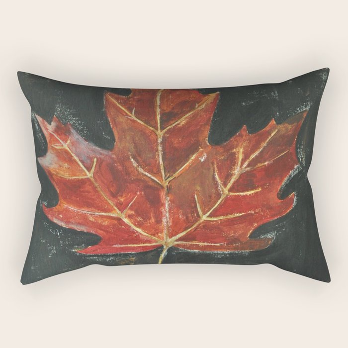 Fall Red Maple Leaf Black Background Rectangular Pillow Gallery Image 2