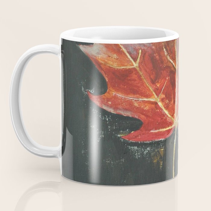Fall Red Maple Leaf Black Background Coffee Mug Gallery Image 3
