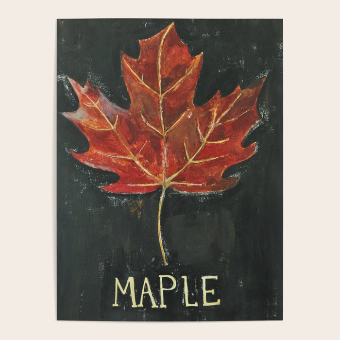 Fall Red Maple Leaf Black Background Poster Gallery Image 4