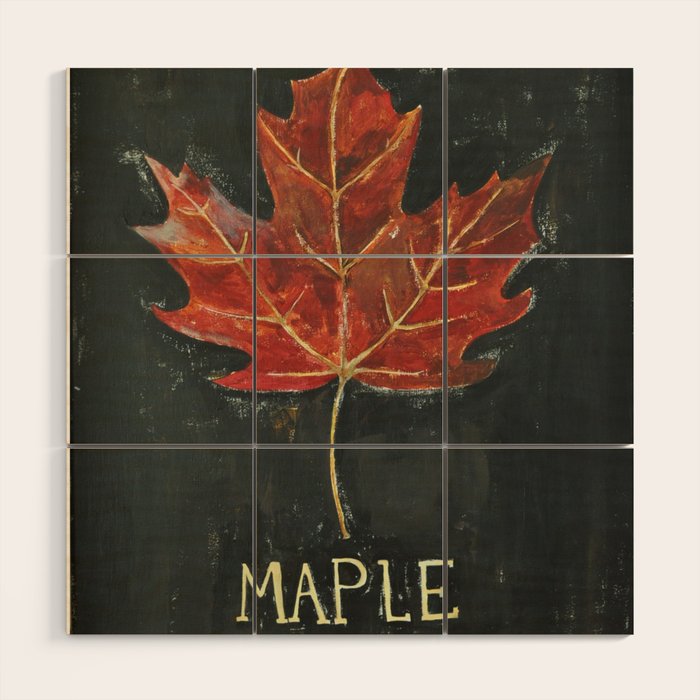 Fall Red Maple Leaf Black Background Wood Wall Art Gallery Image 1