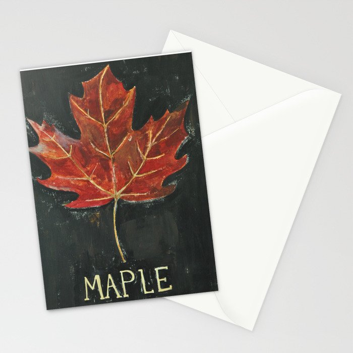 Fall Red Maple Leaf Black Background Stationery Card Gallery Image 2