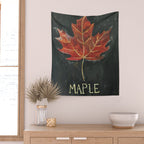 Fall Red Maple Leaf Black Background Wall Tapestry Gallery Image 2