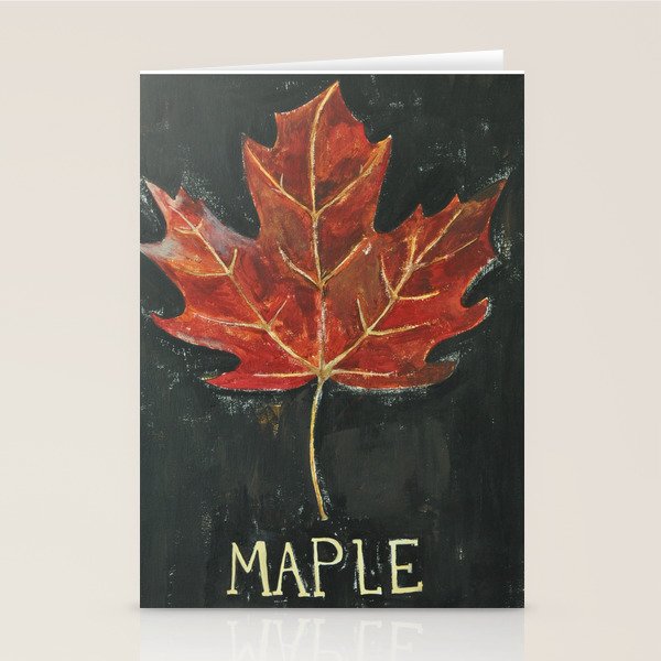 Fall Red Maple Leaf Black Background Stationery Card Gallery Image 2
