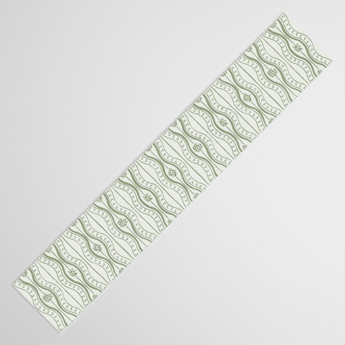 Wavy lines and tiny blooms - sage green tones pattern Table Runner Gallery Image 3