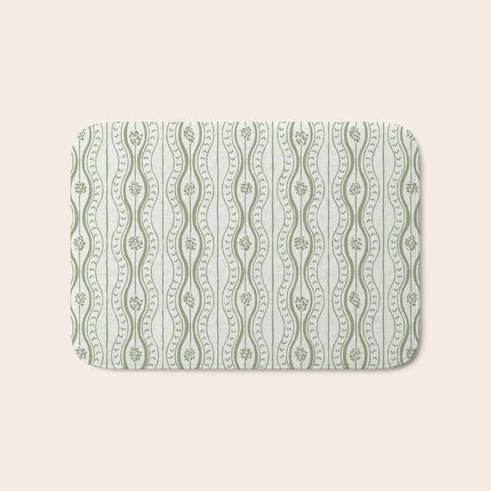 Wavy lines and tiny blooms - sage green tones pattern Bath Mat Gallery Image 1