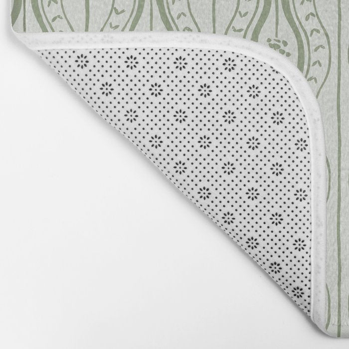 Wavy lines and tiny blooms - sage green tones pattern Bath Mat Gallery Image 2