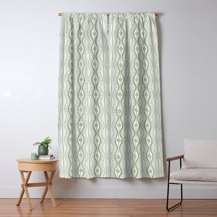 Wavy lines and tiny blooms - sage green tones pattern Window Curtain Gallery Image 5