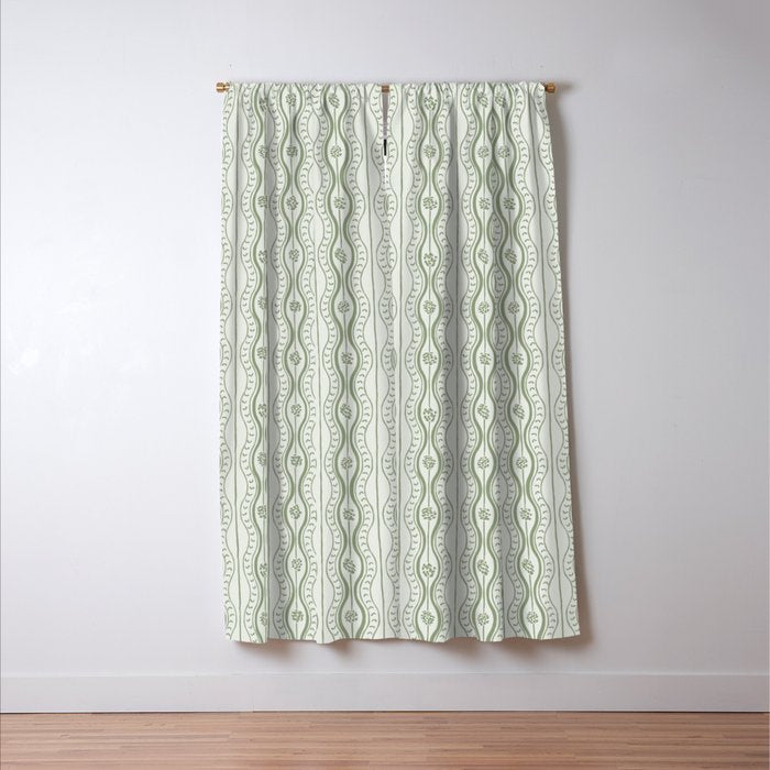 Wavy lines and tiny blooms - sage green tones pattern Window Curtain Gallery Image 3