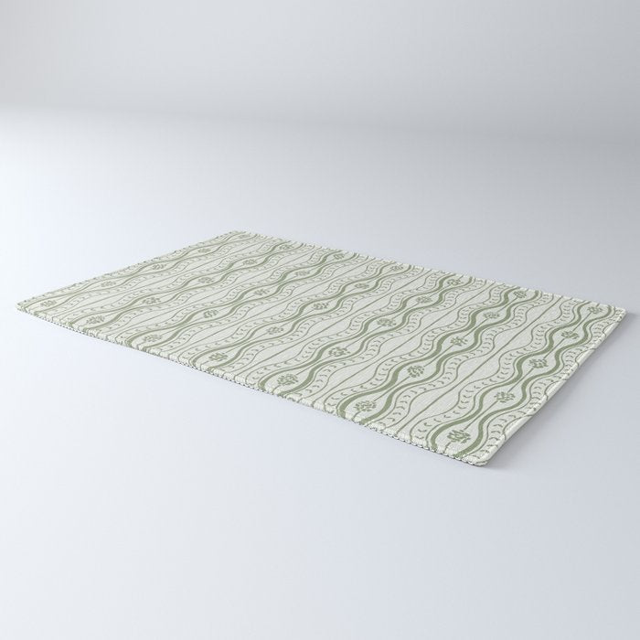 Wavy lines and tiny blooms - sage green tones pattern Rug Gallery Image 3