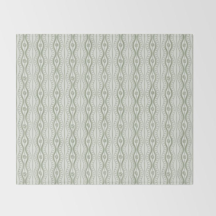 Wavy lines and tiny blooms - sage green tones pattern Throw Blanket Gallery Image 2
