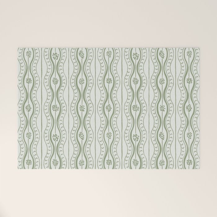 Wavy lines and tiny blooms - sage green tones pattern Welcome Mat Gallery Image 1