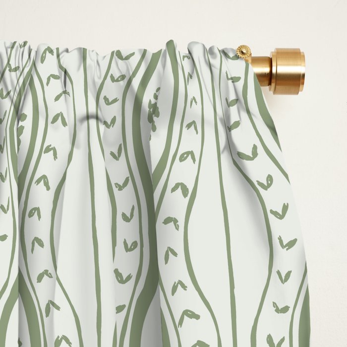 Wavy lines and tiny blooms - sage green tones pattern Window Curtain Gallery Image 2