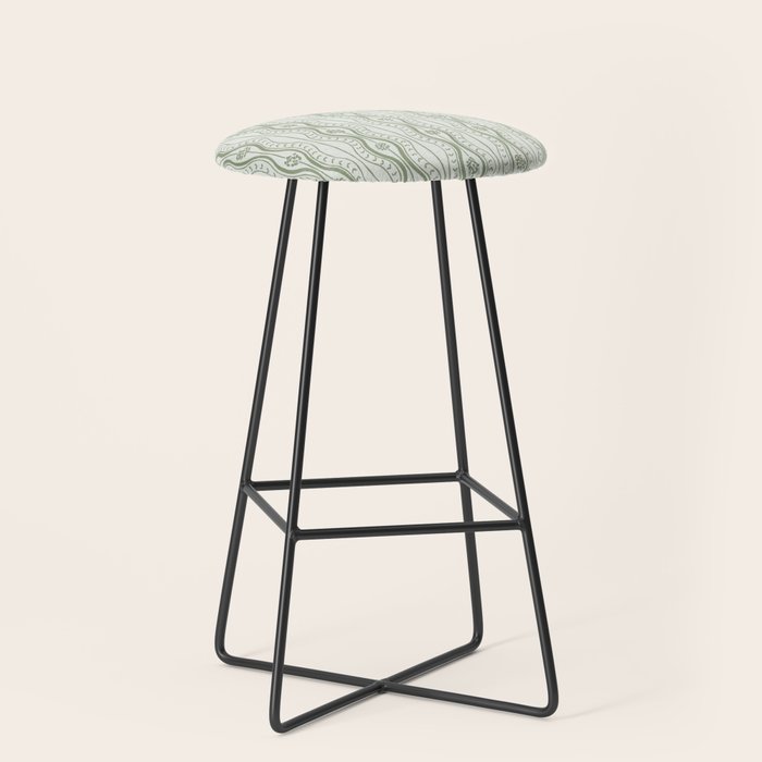 Wavy lines and tiny blooms - sage green tones pattern Stool Gallery Image 1
