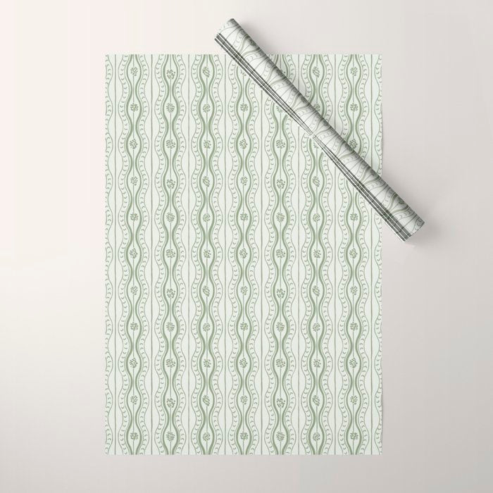 Wavy lines and tiny blooms - sage green tones pattern Wrapping Paper Gallery Image 1