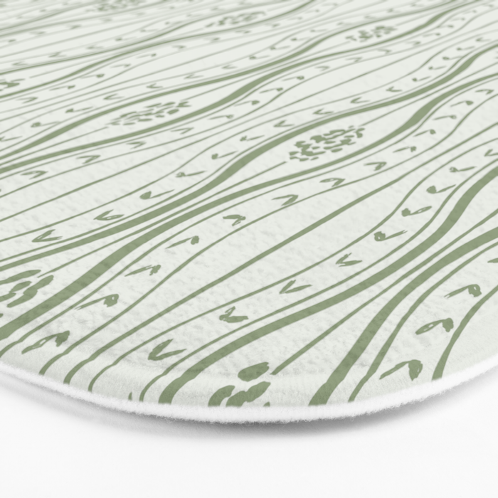 Wavy lines and tiny blooms - sage green tones pattern Bath Mat Gallery Image 3