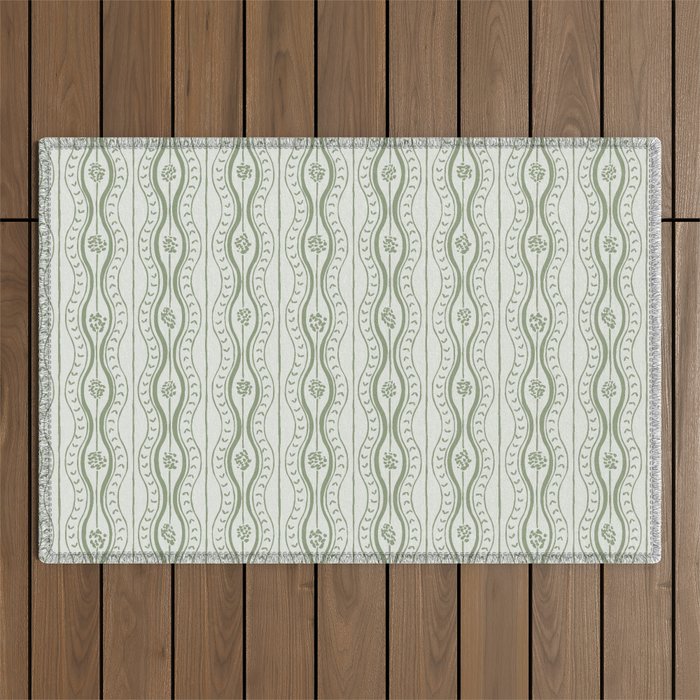 Wavy lines and tiny blooms - sage green tones pattern Outdoor Rug Gallery Image 1