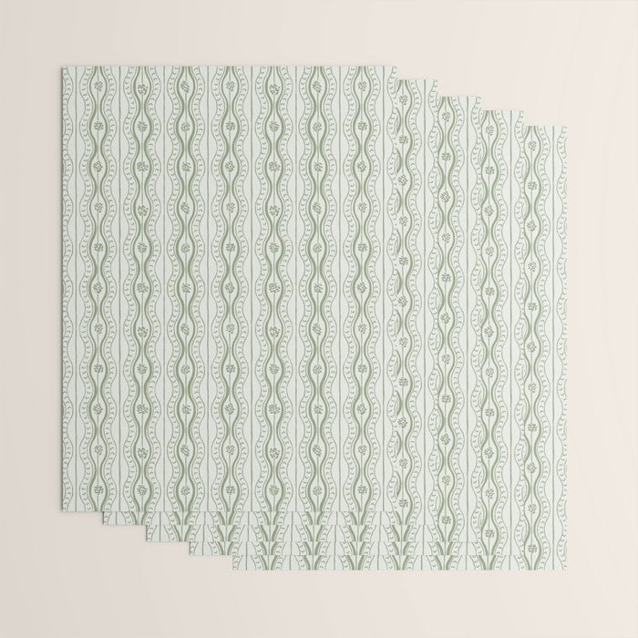 Wavy lines and tiny blooms - sage green tones pattern Wrapping Paper Gallery Image 3
