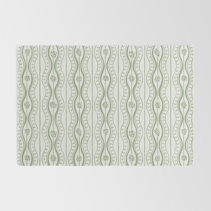 Wavy lines and tiny blooms - sage green tones pattern Rug Gallery Image 2