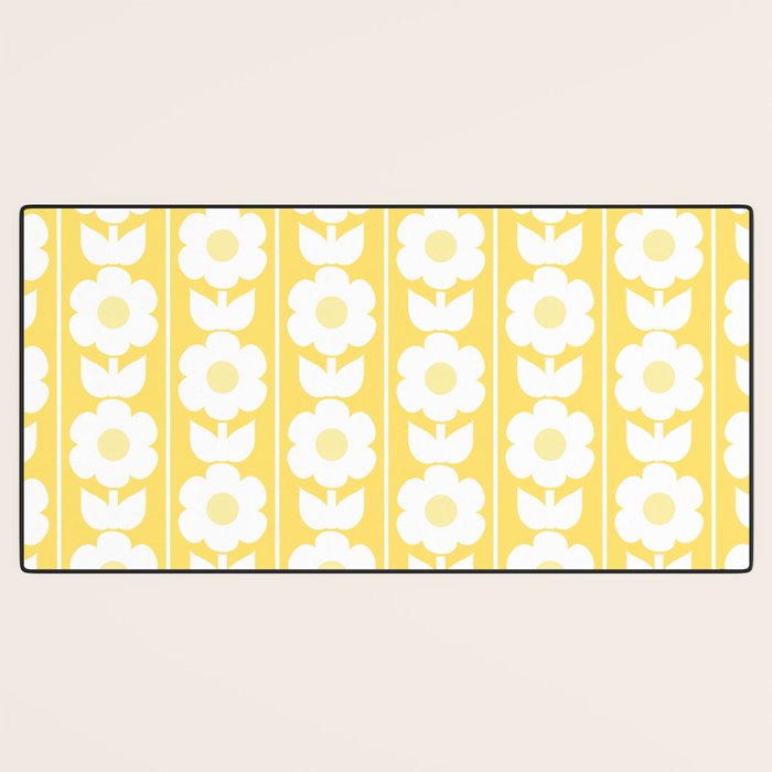 Vintage Floral Jonnty Flowers and Stripes Butter Yellow and White Cottage Stripes Desk Mat Gallery Image 3