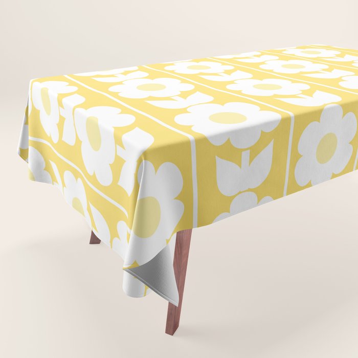 Vintage Floral Jonnty Flowers and Stripes Butter Yellow and White Cottage Stripes Tablecloth Gallery Image 1