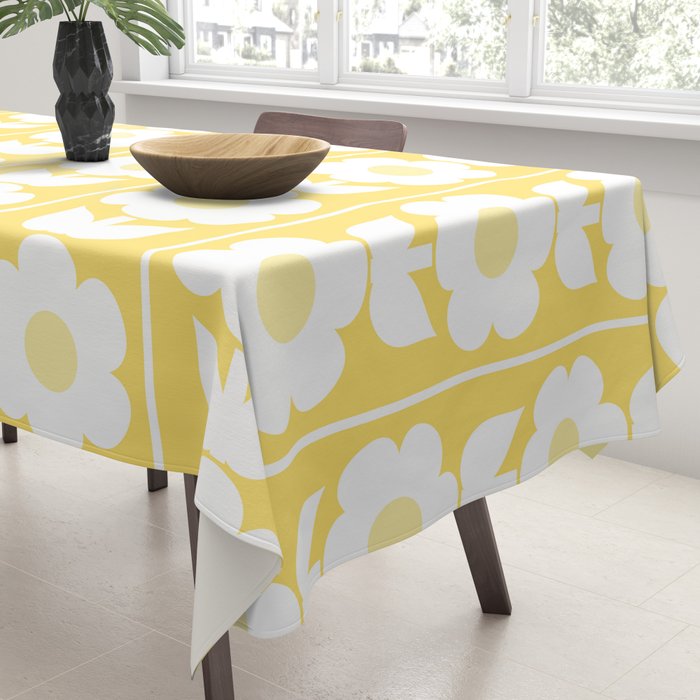 Vintage Floral Jonnty Flowers and Stripes Butter Yellow and White Cottage Stripes Tablecloth Gallery Image 3