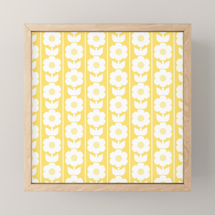 Vintage Floral Jonnty Flowers and Stripes Butter Yellow and White Cottage Stripes Mini Art Print Gallery Image 1