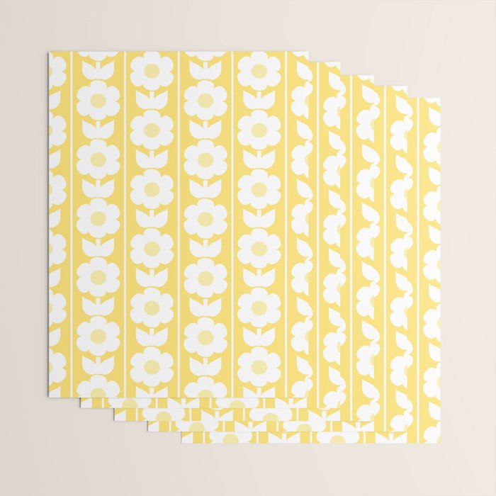 Vintage Floral Jonnty Flowers and Stripes Butter Yellow and White Cottage Stripes Wrapping Paper Gallery Image 3